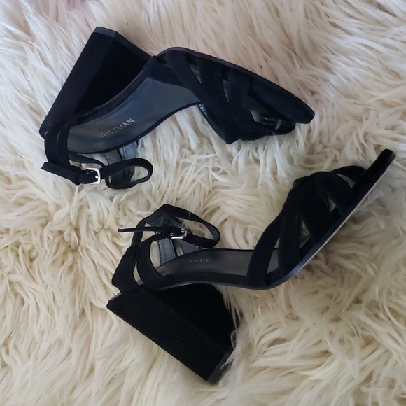 Stuart Weitzman stappy chunky suede leather heel black size 7 - Picture 4 of 8